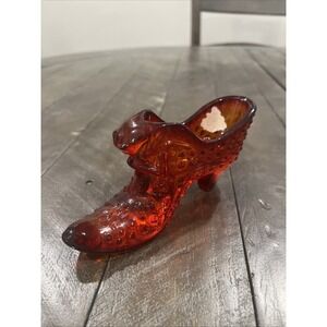 Fenton Amberina Shoe Slipper Hobnail Cat Head Cadmium Glow Red Glass Vintage
